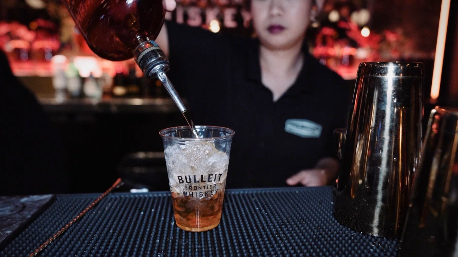 A Bulleit pour at the bar